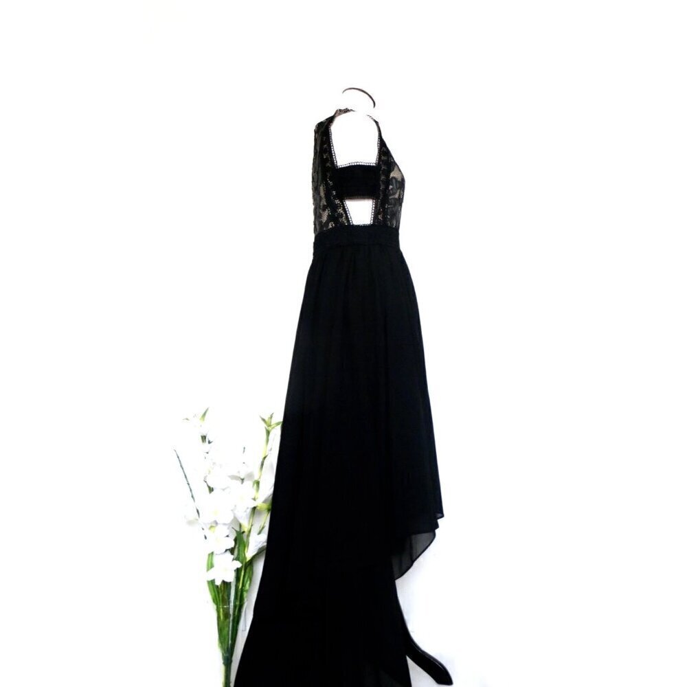 INA Hi Low Hem Cut Out Detail Maxi Dress Faux leather with Lace Black SZ M - Picture 11 of 15